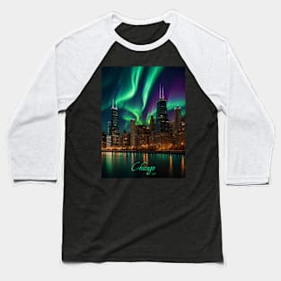 Northern Lights Over Chicago Baseball T-Shirt